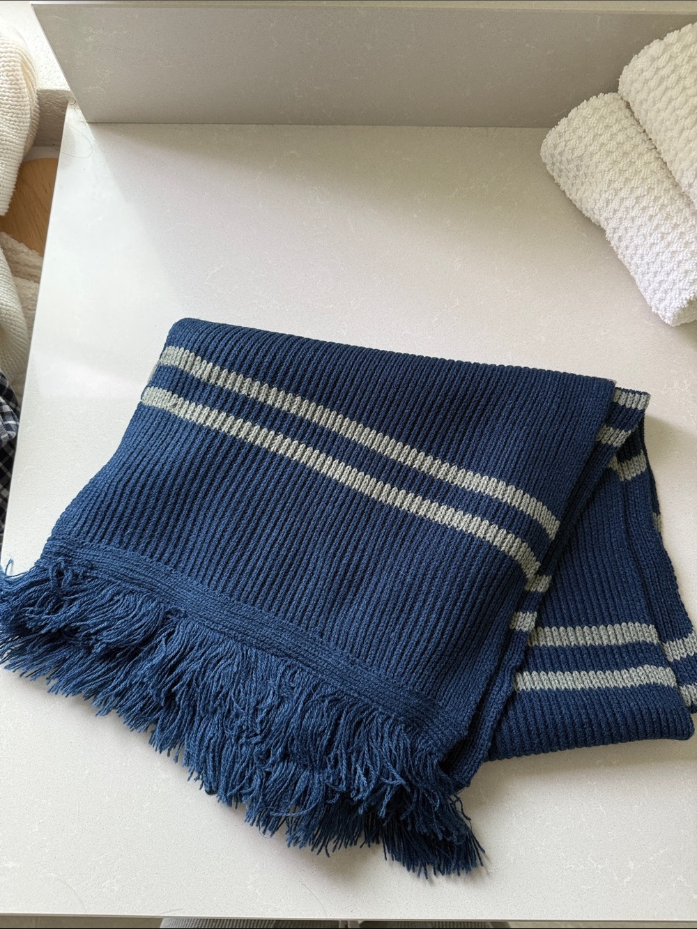 Warner Bros. Harry Potter Ravenclaw Navy Blue Knit Scarf with Light Gray Stripes